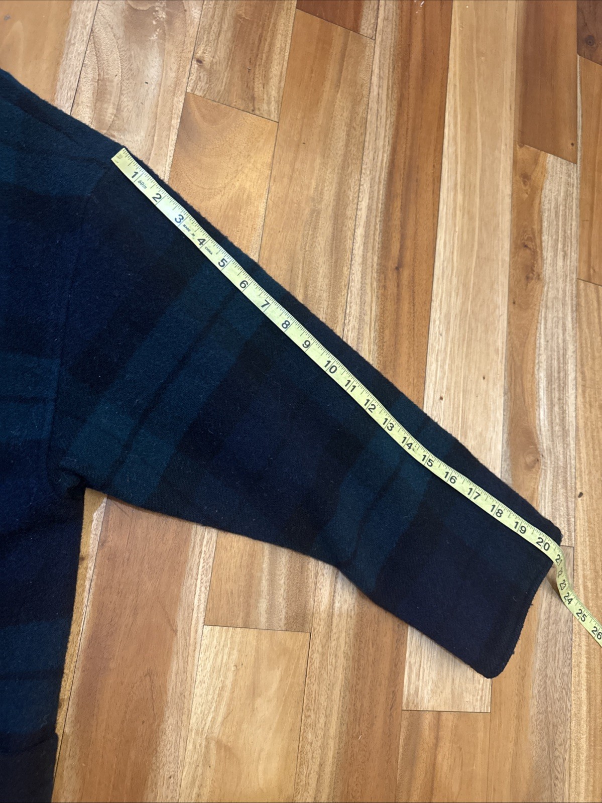 VTG 80s L.L. Bean Plaid Tartan Green Multi Fringe Wool Coat Hood Womens Large