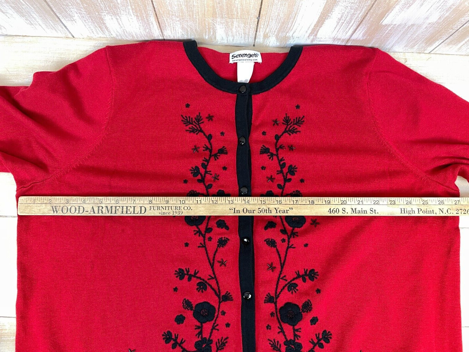 SERENGETI VINTAGE Floral Embroidered Beaded Red Cardigan Sweater 2XL See Pics
