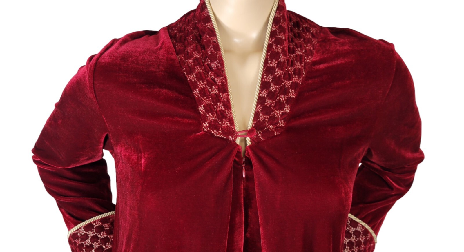 Vintage Whispers Velvet Velour Red & Gold House Coat Robe Nightgown Size Small