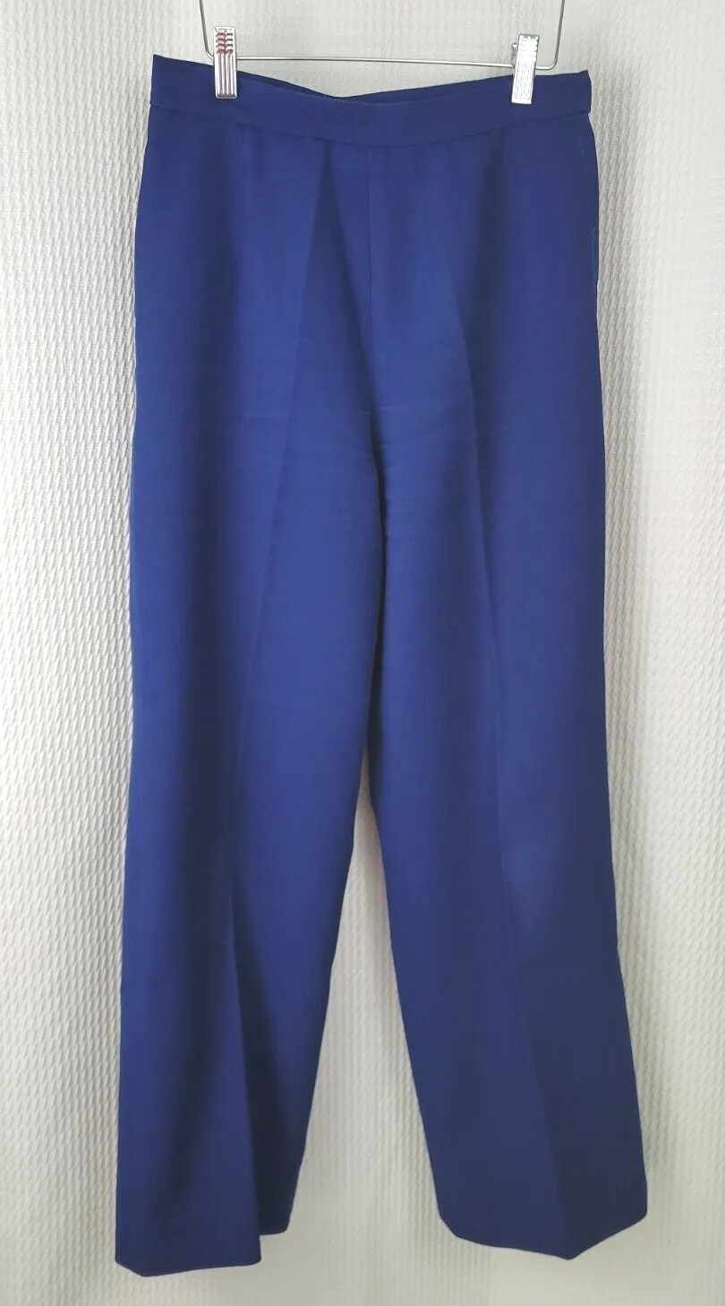 Vintage Polyester High Waisted Navy Blue Trousers Waist 28″ Size 6/8?