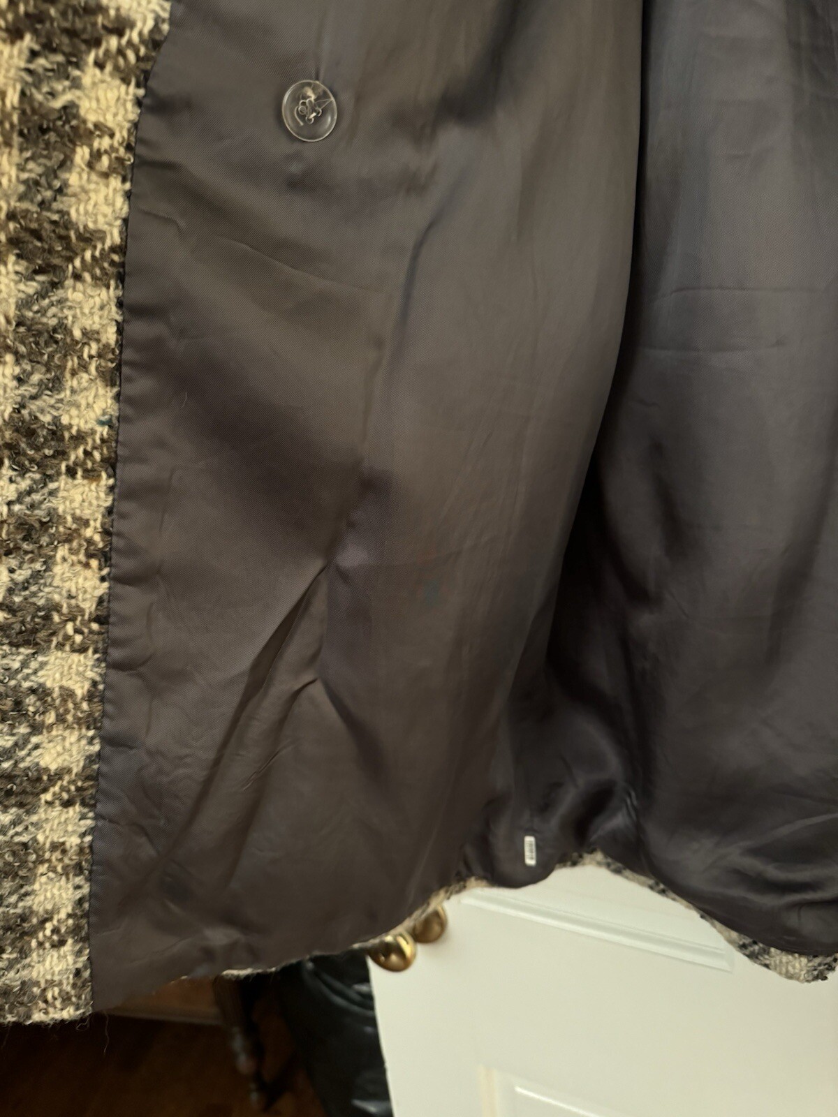 Cool Vintage Women’s Wool Coat – Cream, Black & Taupe Button