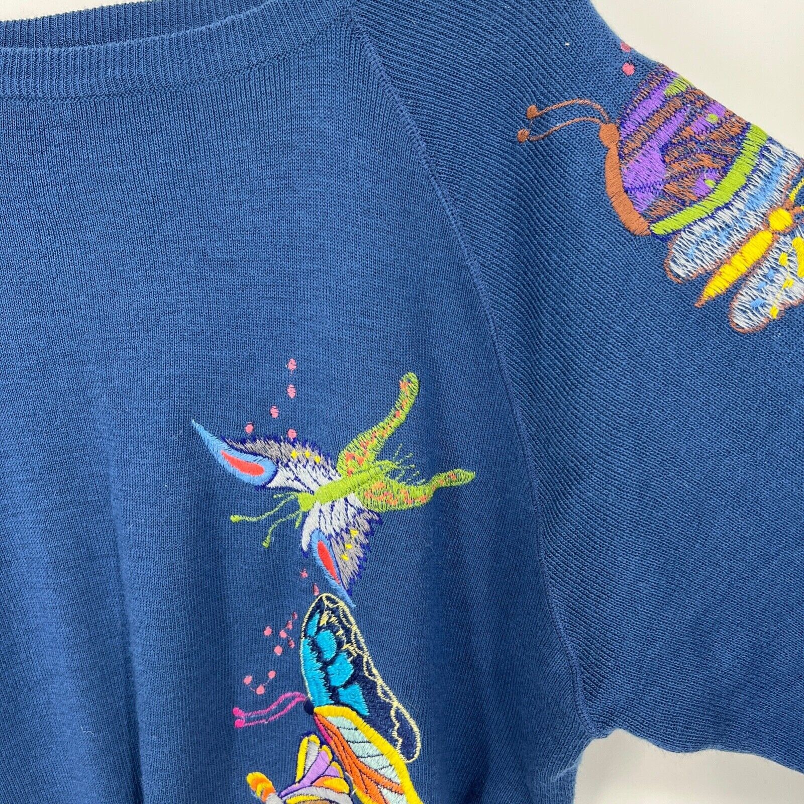 Vintage Cyn Les Shirlee Embroidered BUTTERFLY Sweater Blue Size 22