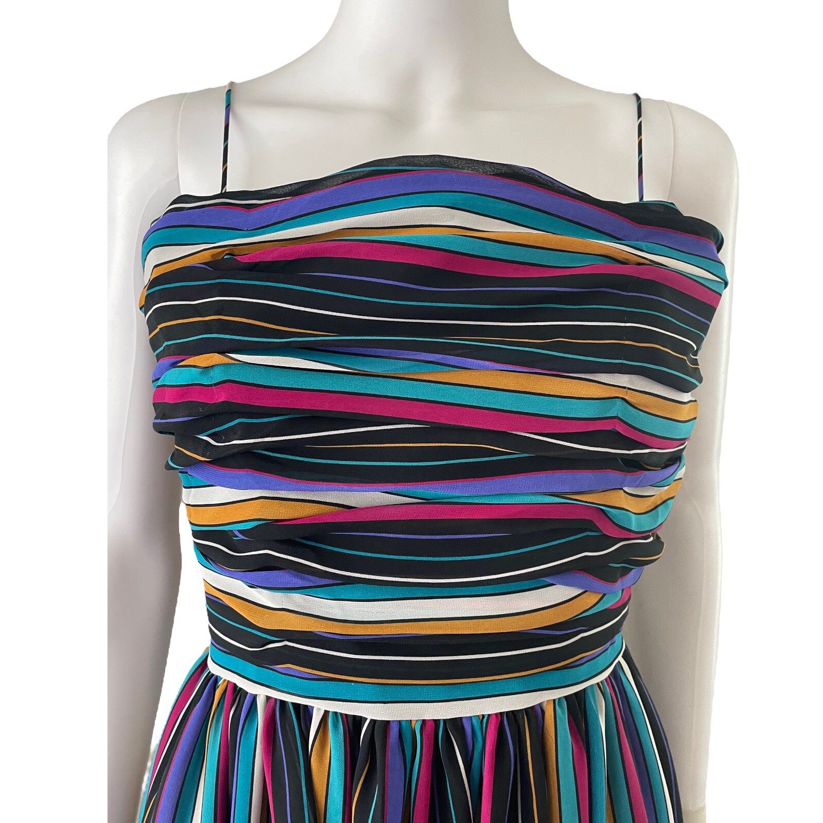 Vintage 70s 80s Bill Blass Dress, S/M Rainbow Striped Maxi