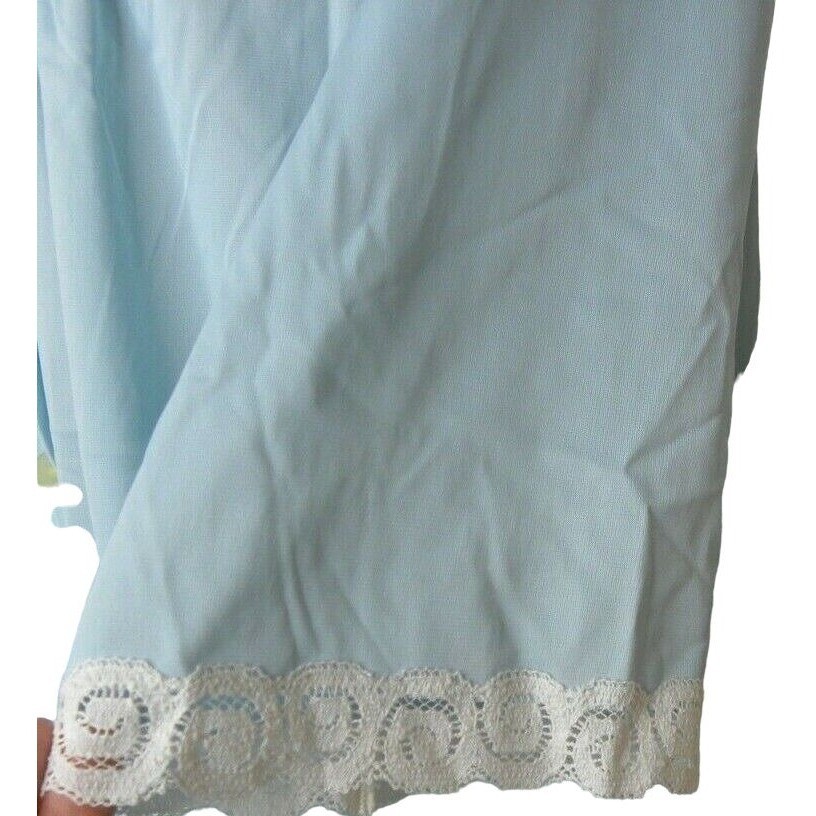 Vintage Komar Blue Nylon Robe Average Medium 3/4 Sleeve Lace Trim Button Front