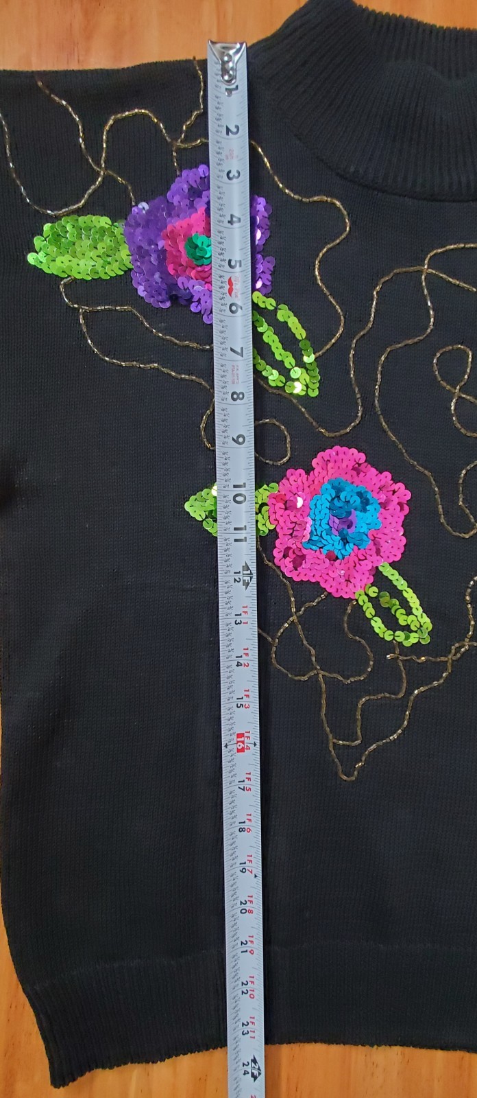 Vintage Rave Y2K 90’s Sequined Beaded Mock Neck Floral Sweater Hippie Maximalist