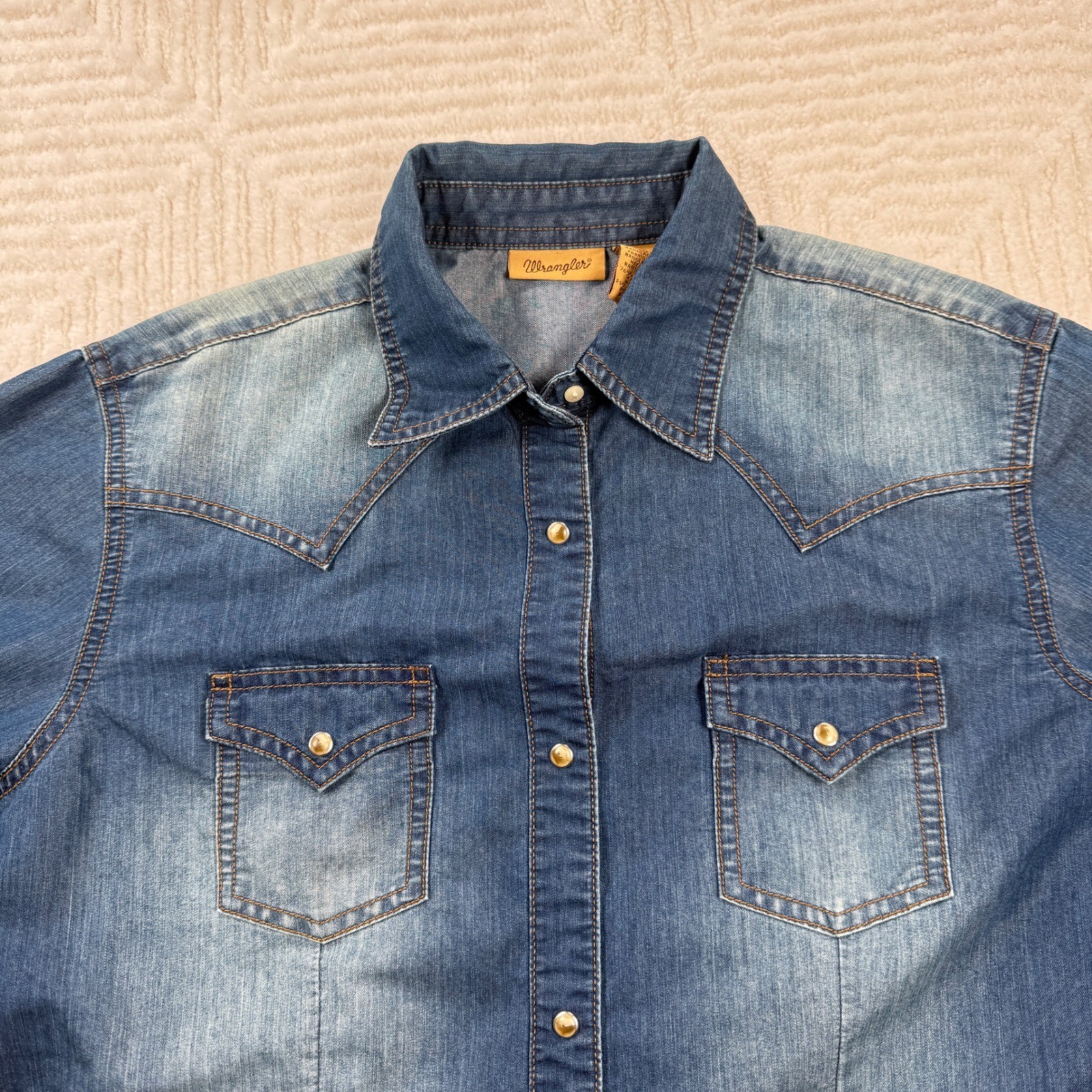 Wrangler Dress Women’s Large Long Sleeve Denim Western Rodeo Cowgirl Mini Retro
