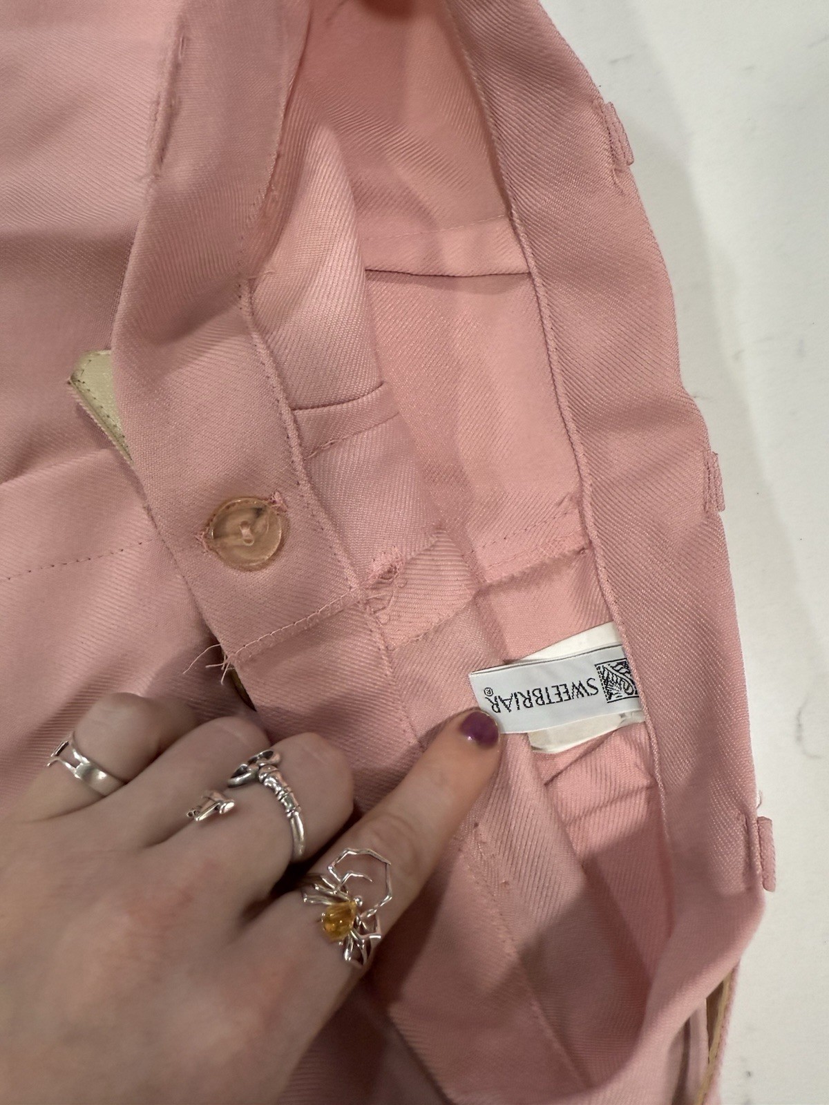 Vintage 1970s High Waisted Light Pink Straight Leg Trousers W Belt XS Sweetbriar