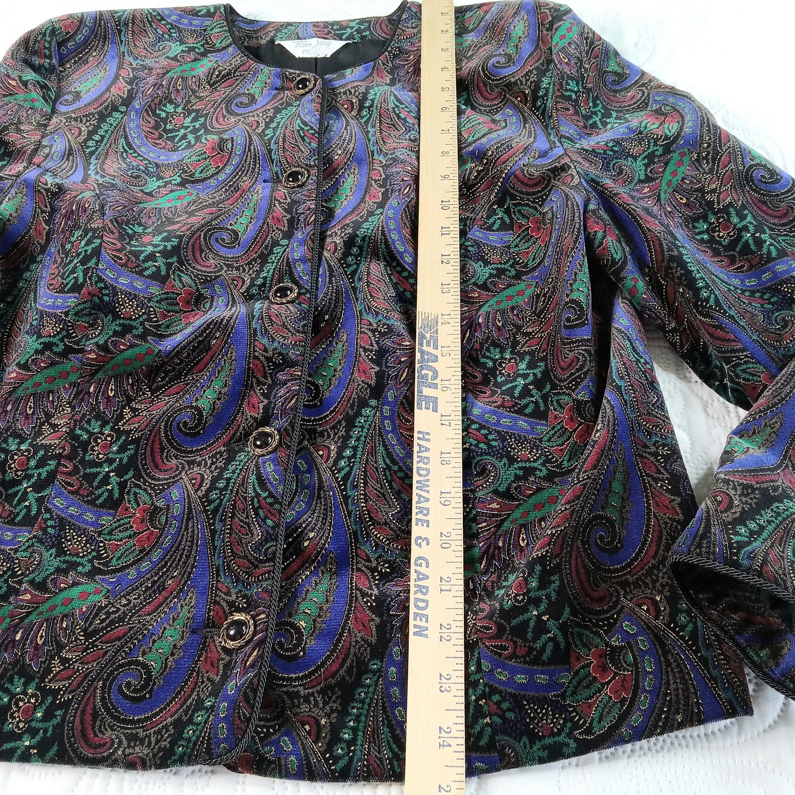 Tan Jay Velour Velvet Jacket Womens XL Paisley Lined Baroque Design Vtg 80s NWOT