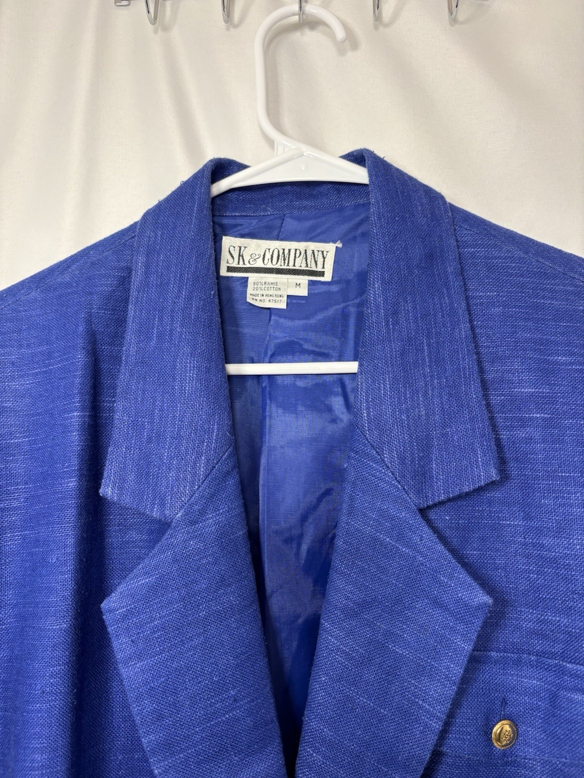 Vintage SK & Co. Royal Blue Women’s Blazer Gold Buttons Pockets Shoulder Pads