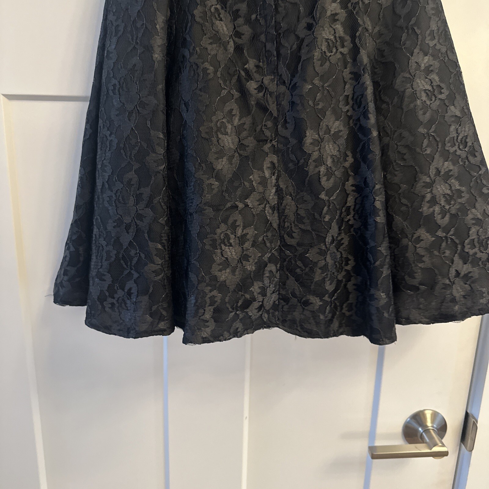 VTG 90s Off Shoulder Flare Mini Dress Prom Sz S Black Lace Roberta Grunge Goth