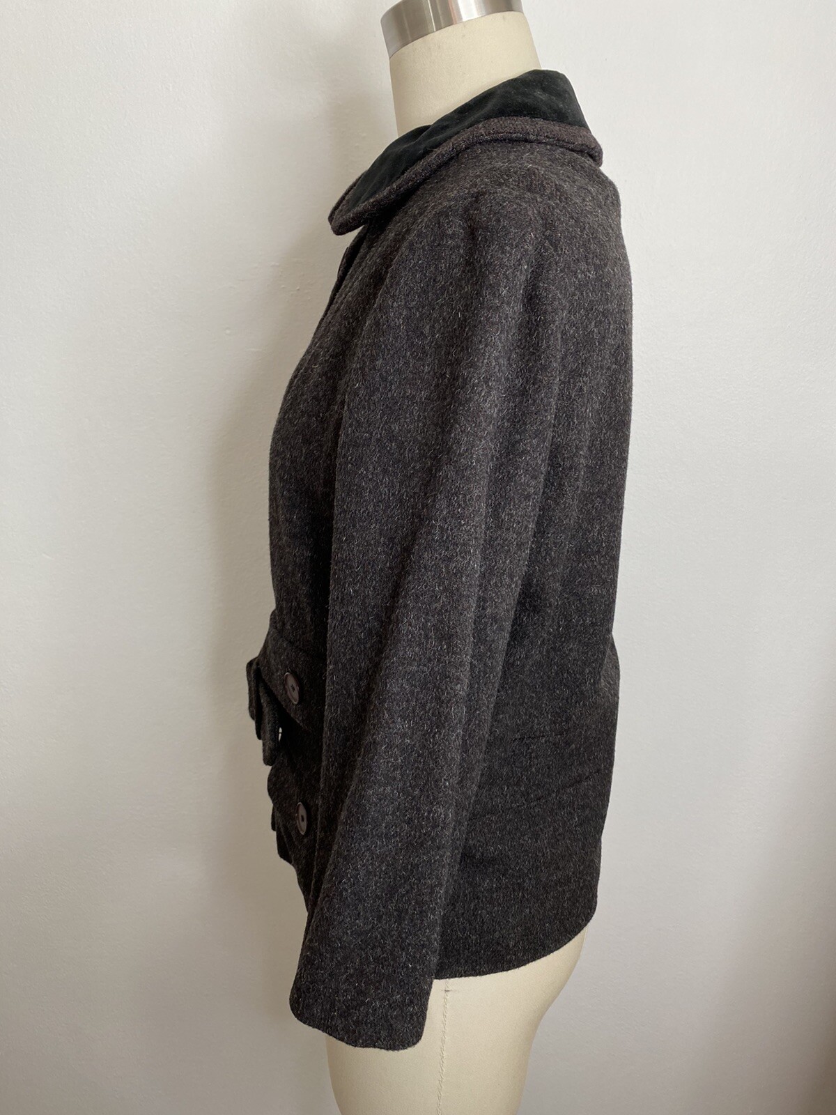 Vintage 50s 60s Sz S Sybil Zelker Polly Peck Wool Velvet Jacket Belt Grey Short