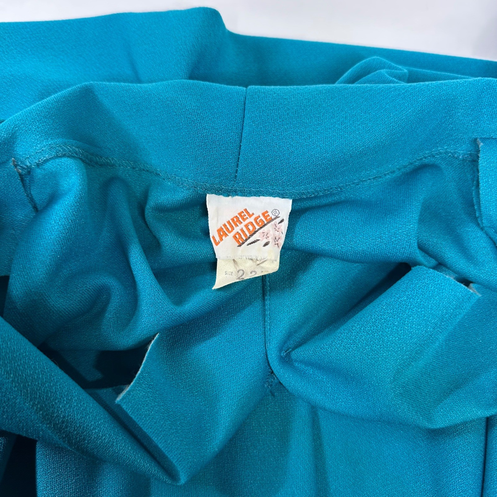 Vintage Laurel Ridge Teal Blue Button Front Belted Dress Eyelet Trim Size 22.5