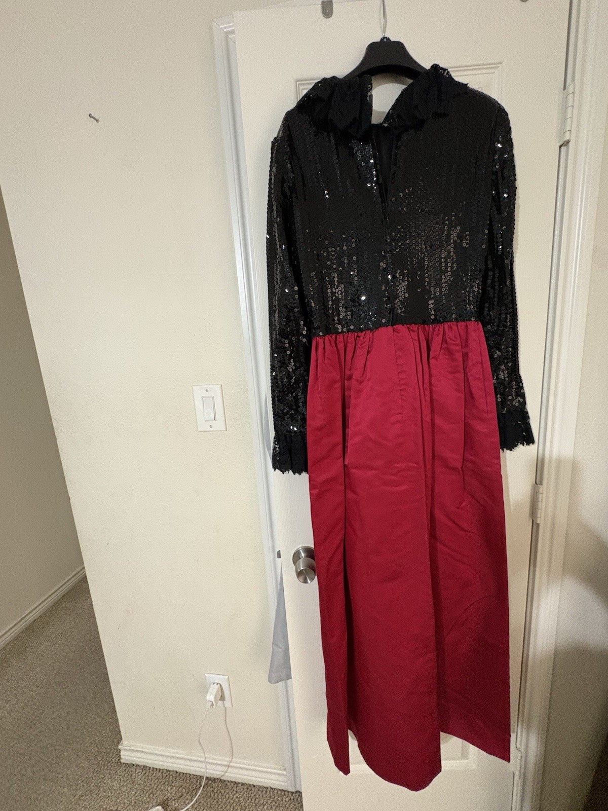 William Pearson Vintage Black Sequin And Red Satin Long Dress Size Small