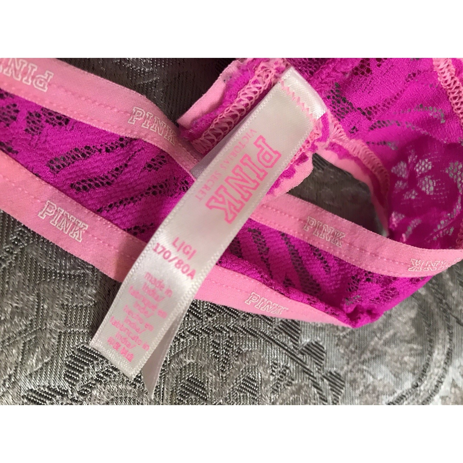 2017 Victoria’s Secret PINK Fuchsia Lace Thong Panties Sz Large Rare