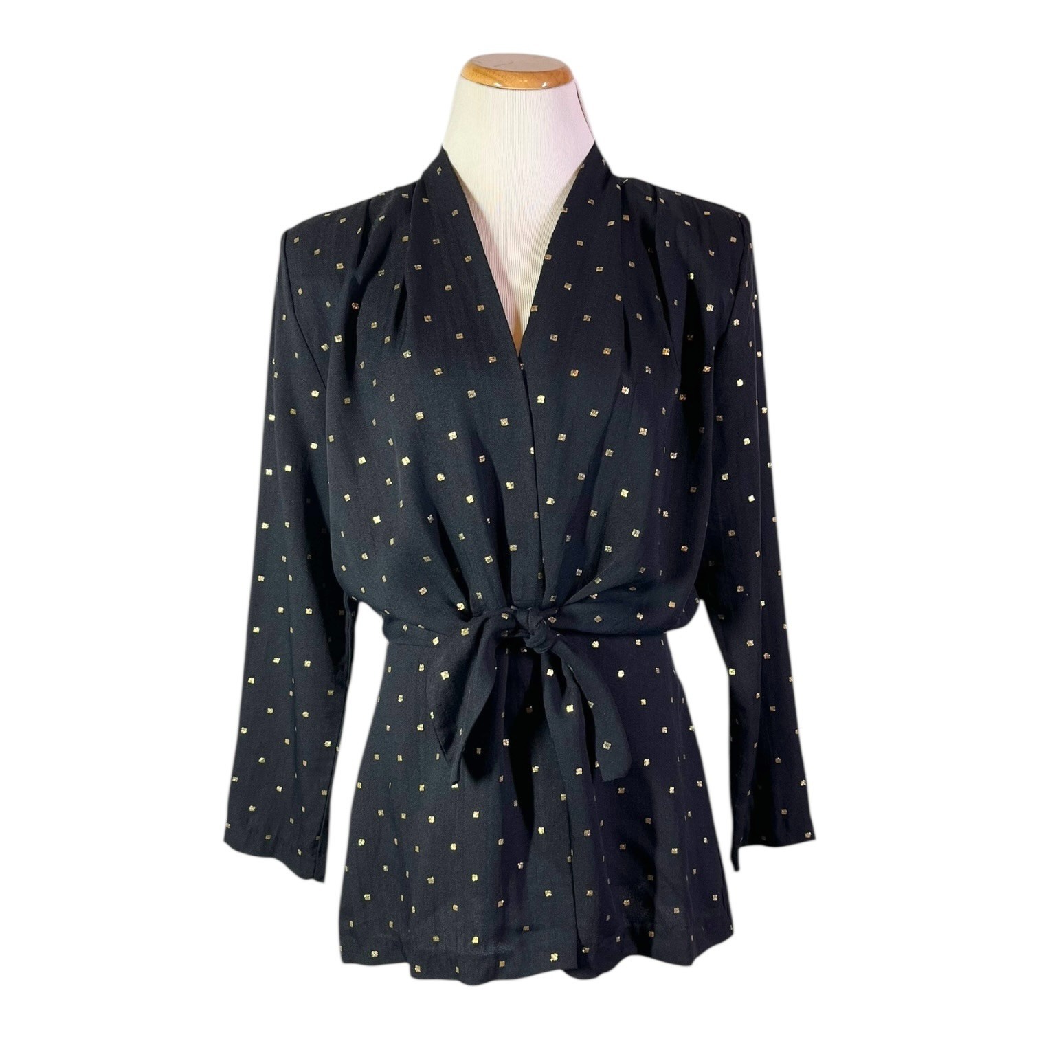 Vintage Essay Size 6 Light Blazer Jacket Black Gold Tie Waist 80s or early 90s
