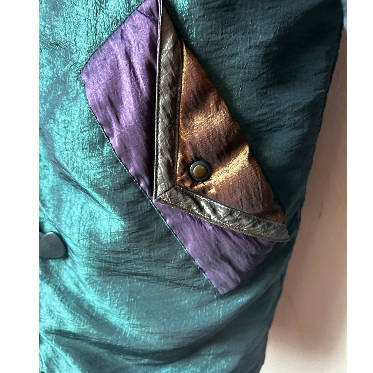 Current Seen Vintage Metallic Quilted Puffer Jacket Purple Teal S