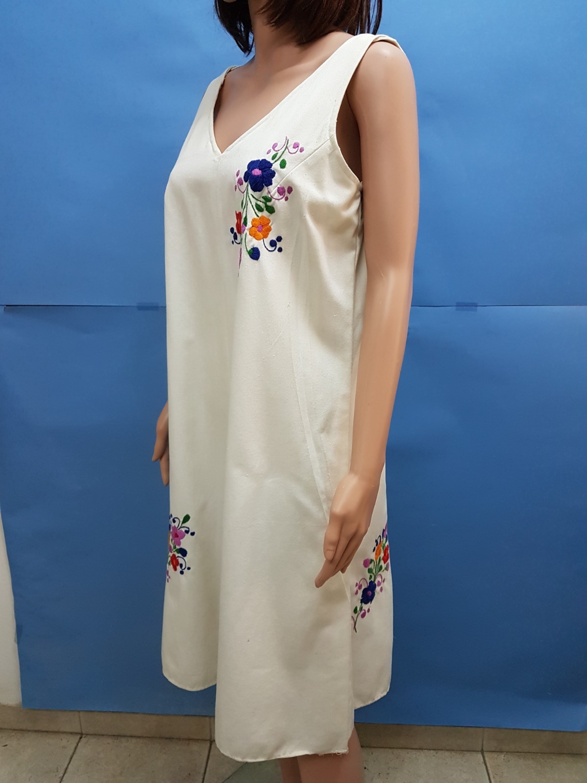 Vintage Hungarian Dress 100% Cotton Matyo Hand Made Embroidery Folk Top Rare L