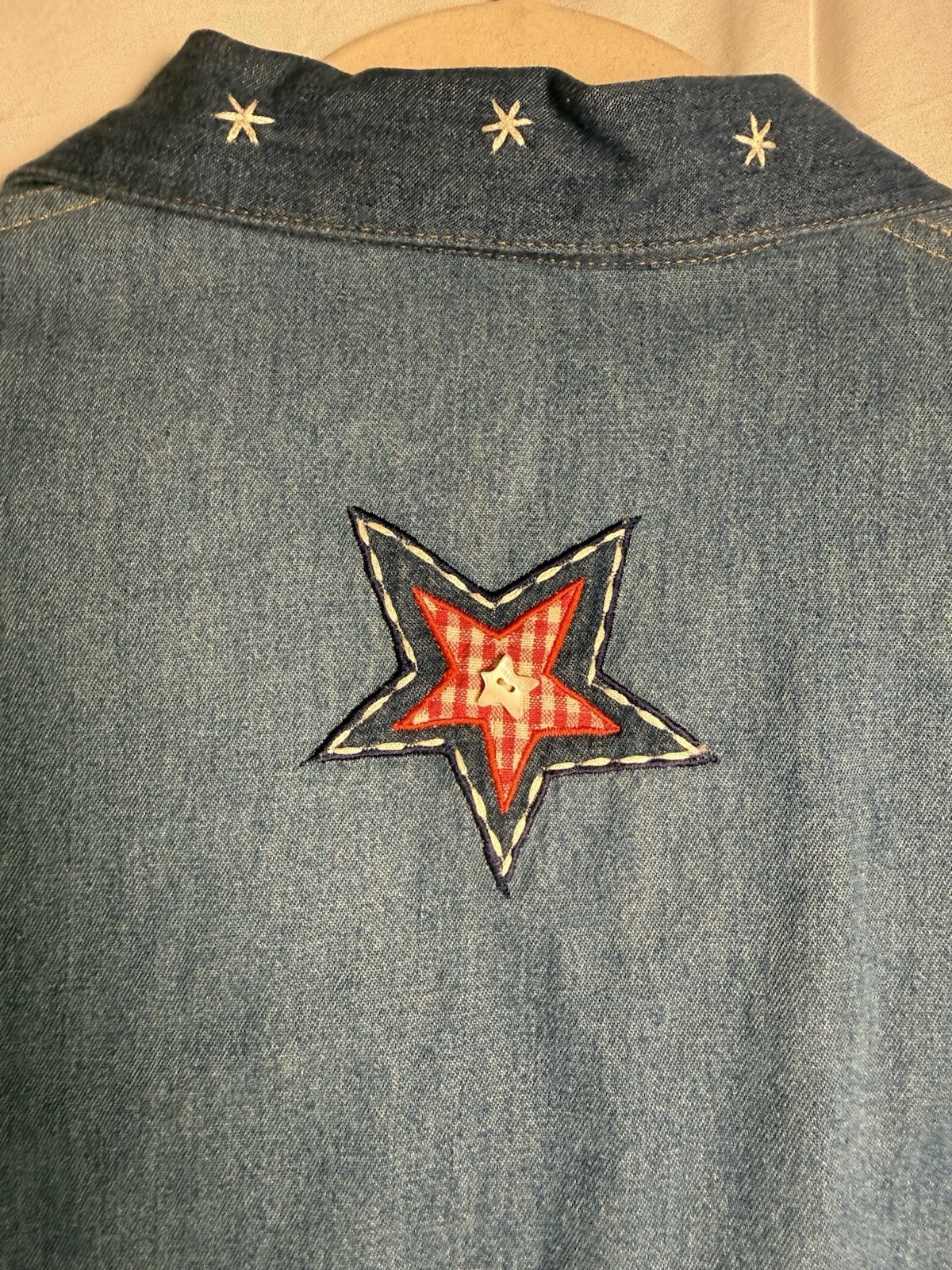 VTG Casey Coleman Denim Jacket American Flag Patchwork Patriotic USA Western