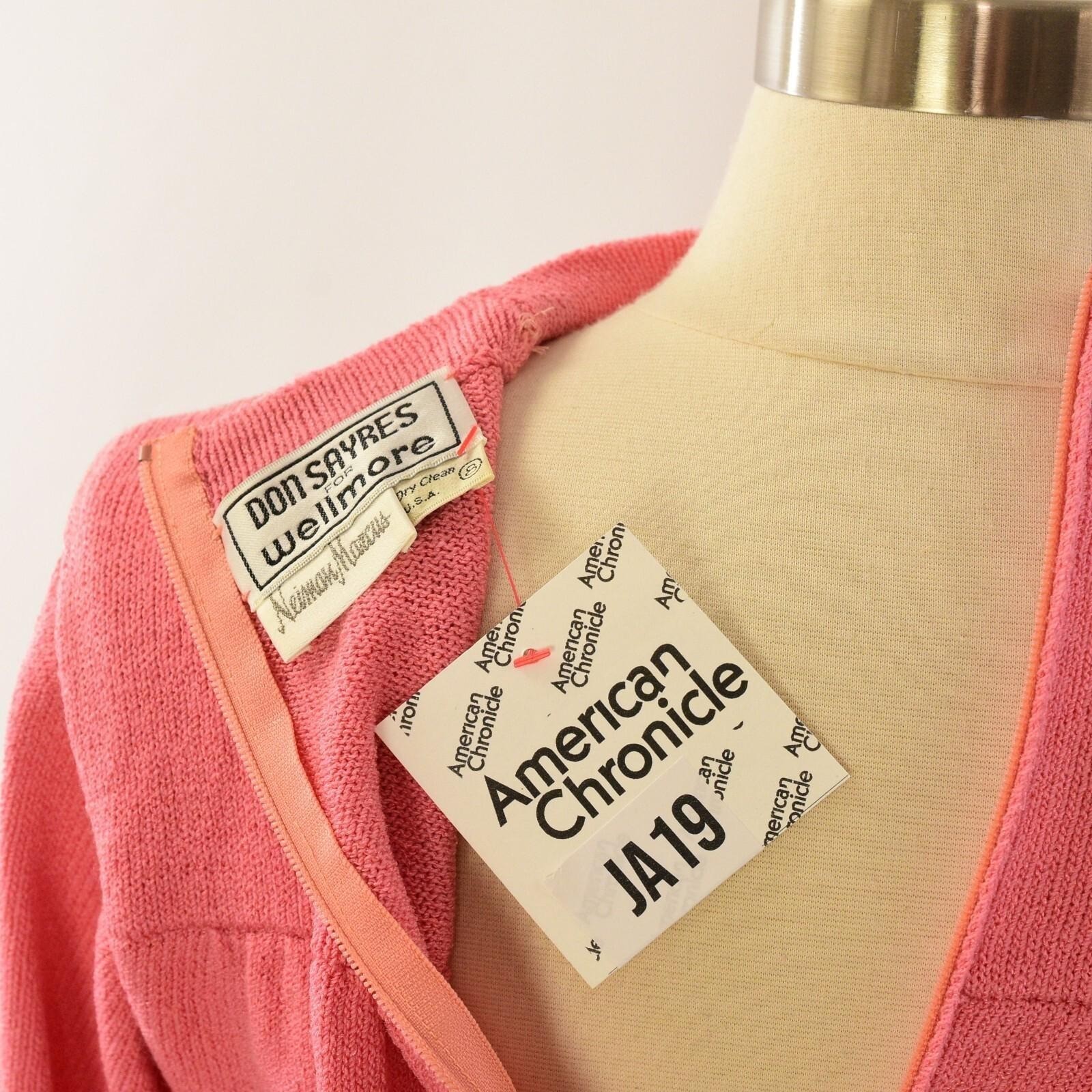 Vintage Wool Minimalist Luxury Don Sayres Knit Dress Pink & Gold M Mod 70s Silk