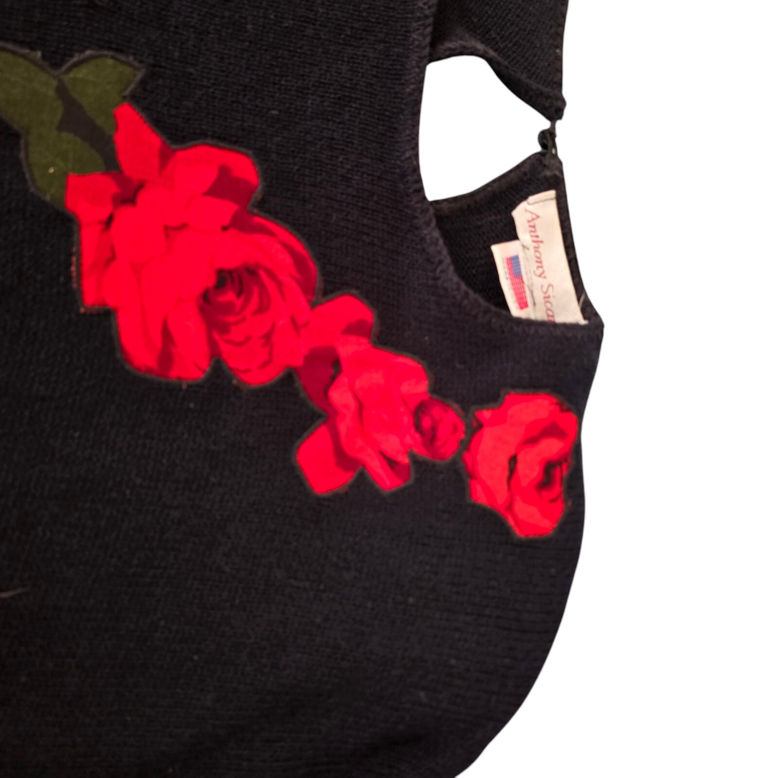 Vintage Anthony Sicari 3pc 80’s Red Roses Sweater Top w/ Skirt & Scarf Size 22