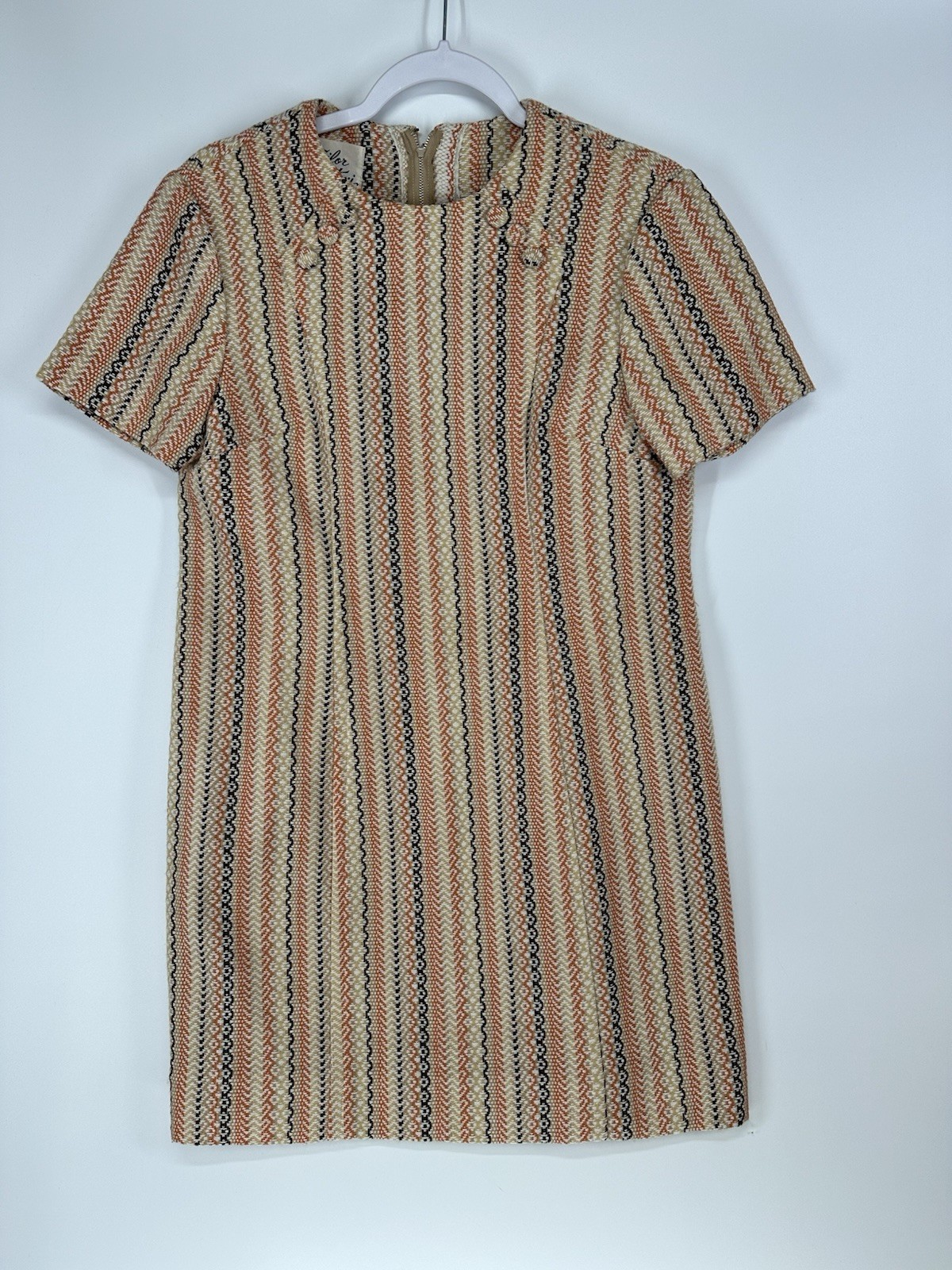 Tailor Mitsui Shift Dress S M BeigeOrange Striped Vintage 60s 70s 80s Women Girl