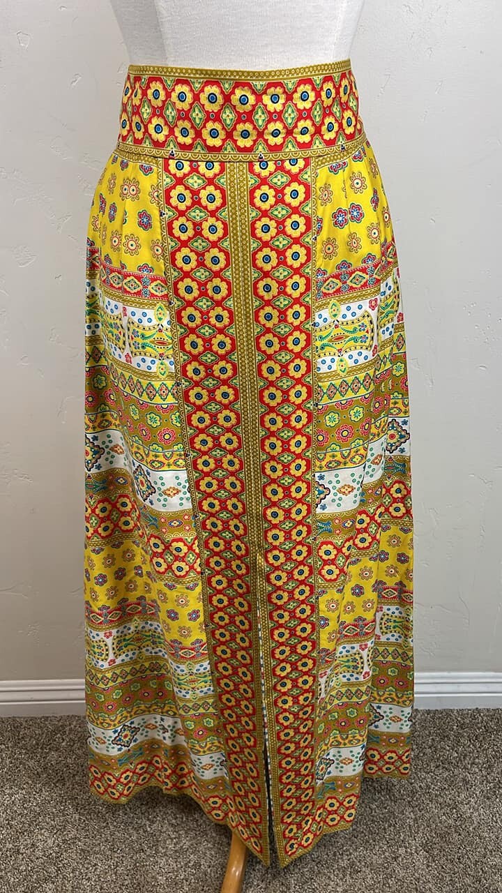 Vintage Gorgeous 1970’s floral faux patchwork maxi skirt by Papillon