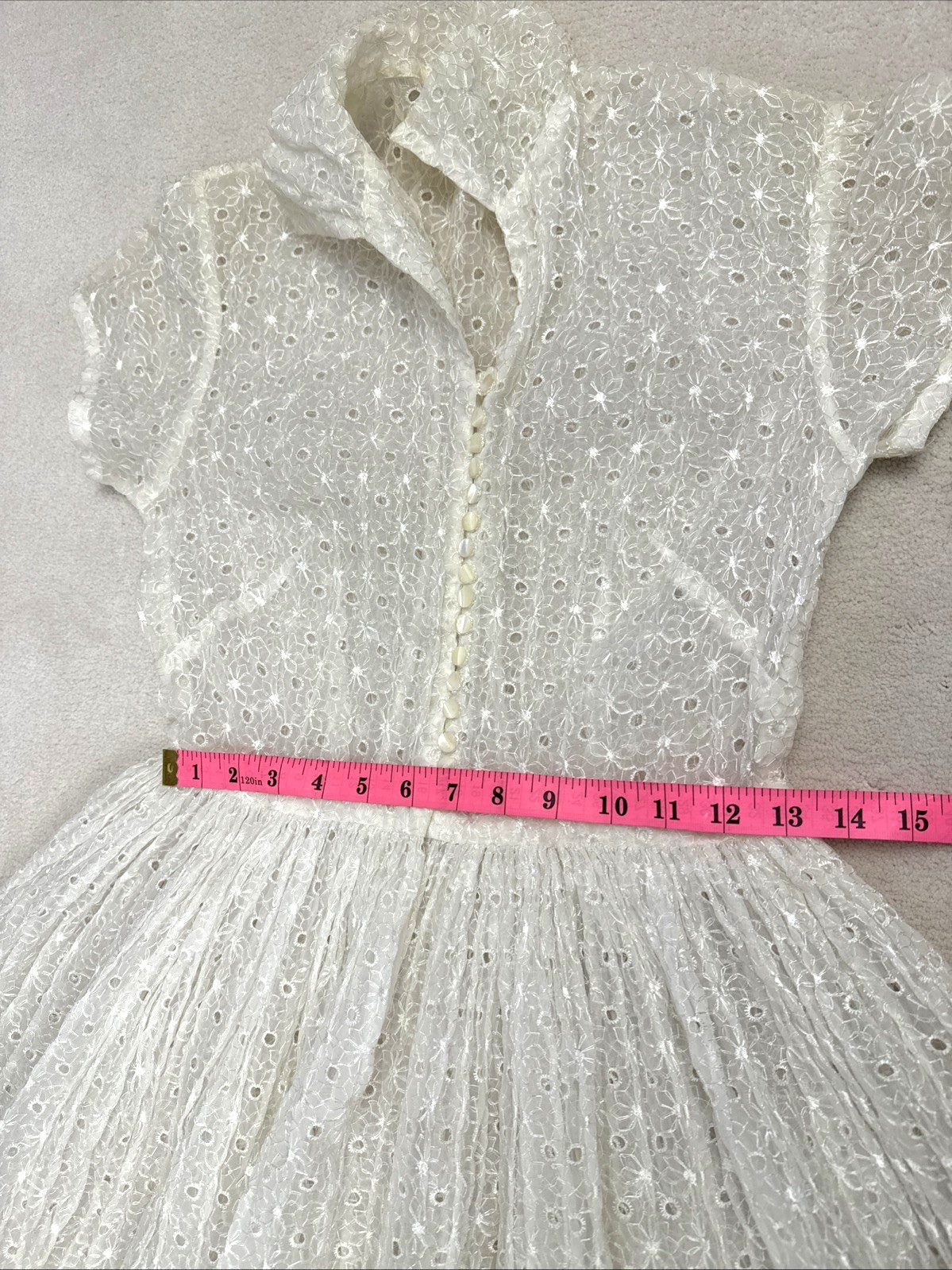 vintage 50s 1950s sheer overlay shirt dress eyelet button up peter pan collar