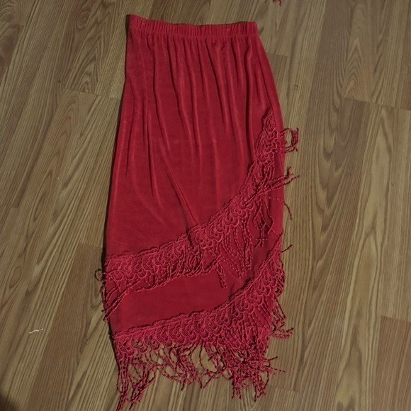 VTG Women’s 80’s Fashique Red Fringe Skirt Set Retro Made in USA Flapper Retro