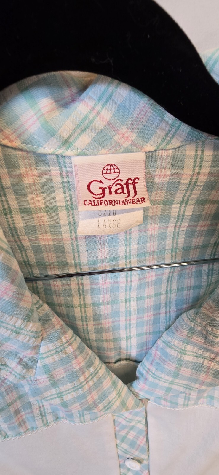 Vintage Graff Californiawear Shirt & Short Set, Size L/12, Blue Plaid & White