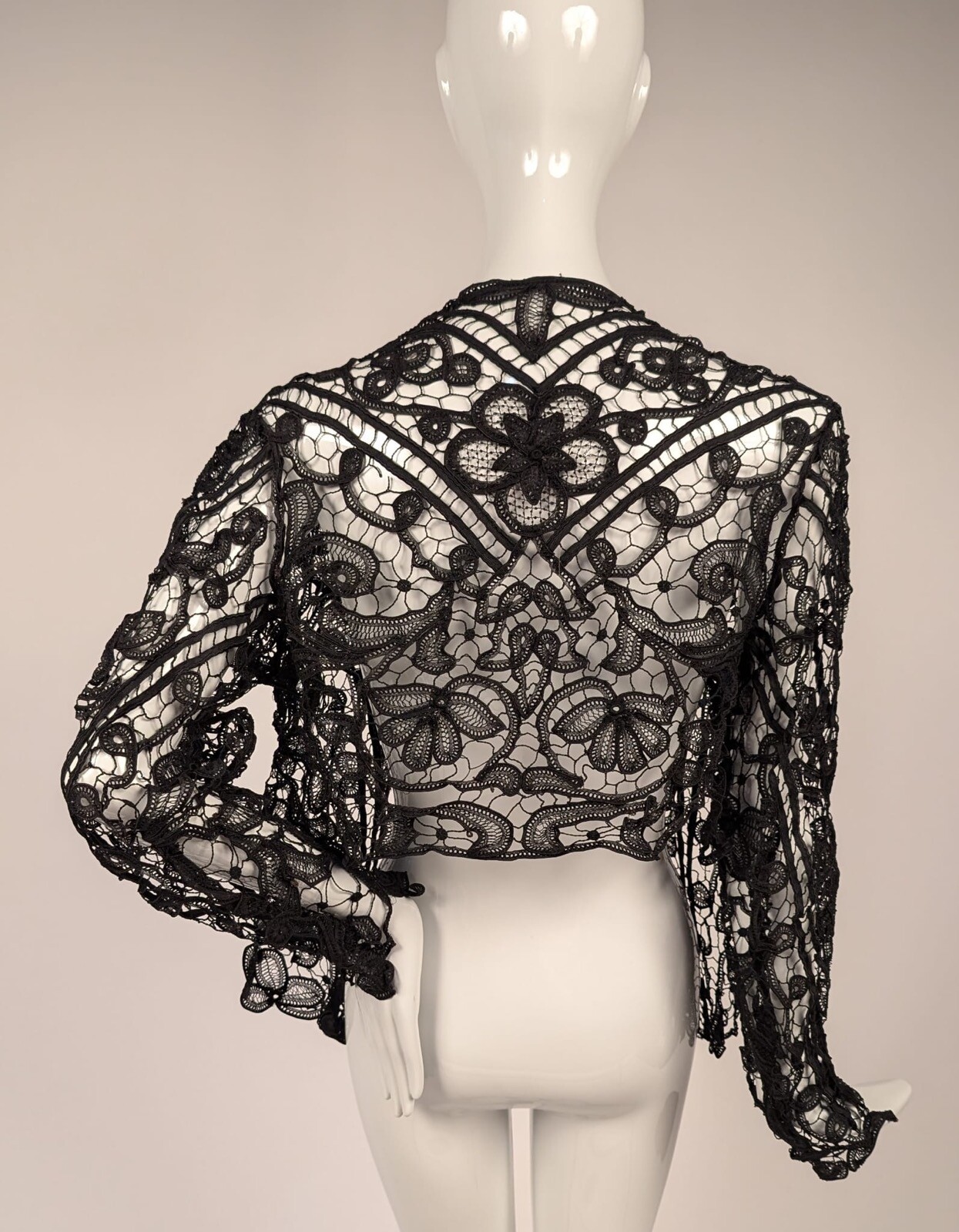GOTHIC EDWARDIAN HAND MADE LACE JACKET W FLORAL MOTIFS