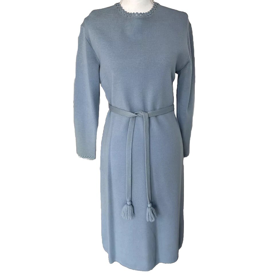 VTG Late 1950s early 1960s Wil-Co IMPORTS Wool Blue Dress S Victoria Klingor