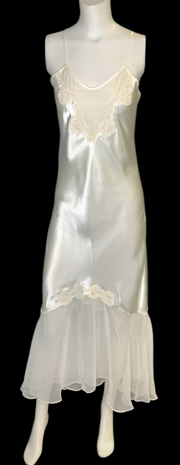 VTG Victoria’s Secret Gold Label Satin Lace Slip Dress S Ivory Chiffon Nightgown