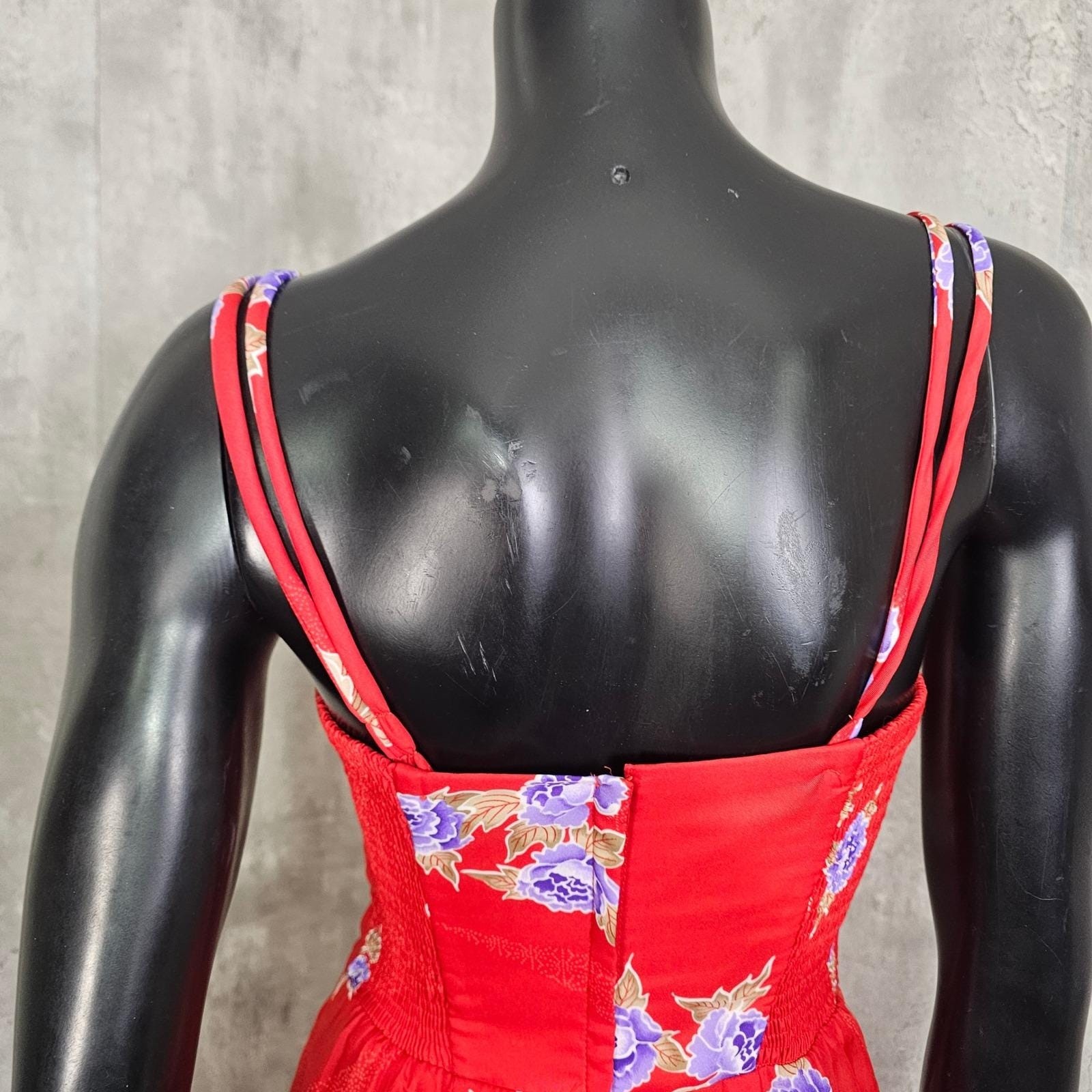 Vintage Paradise Hawaii Red Floral Hawaiian Sarong Dress Talon Zip Pinup Tiki