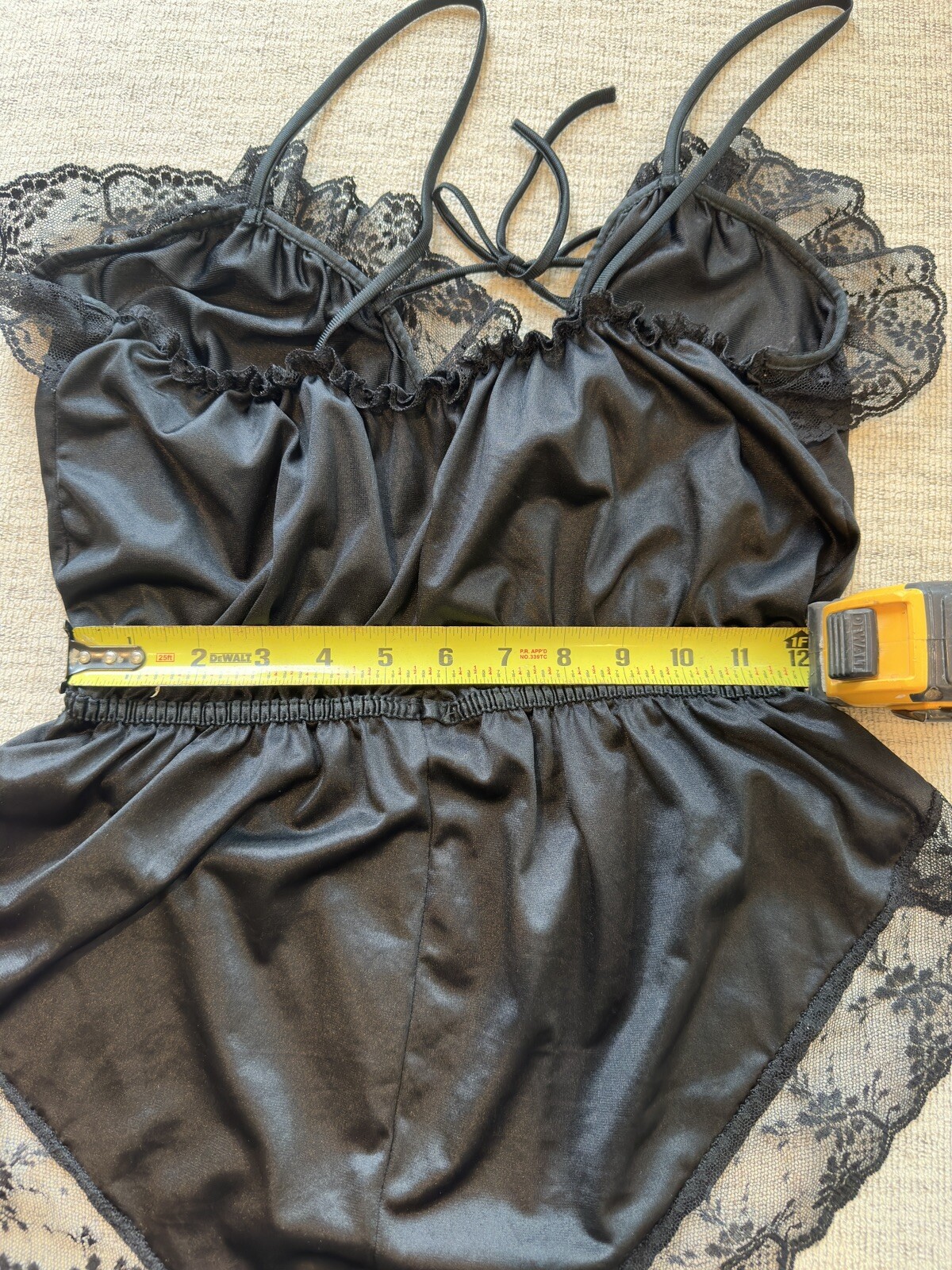 Vintage 1960s Teddie Pandora Lingerie by Chic Lace Satin Sexy High Leg Black LRG