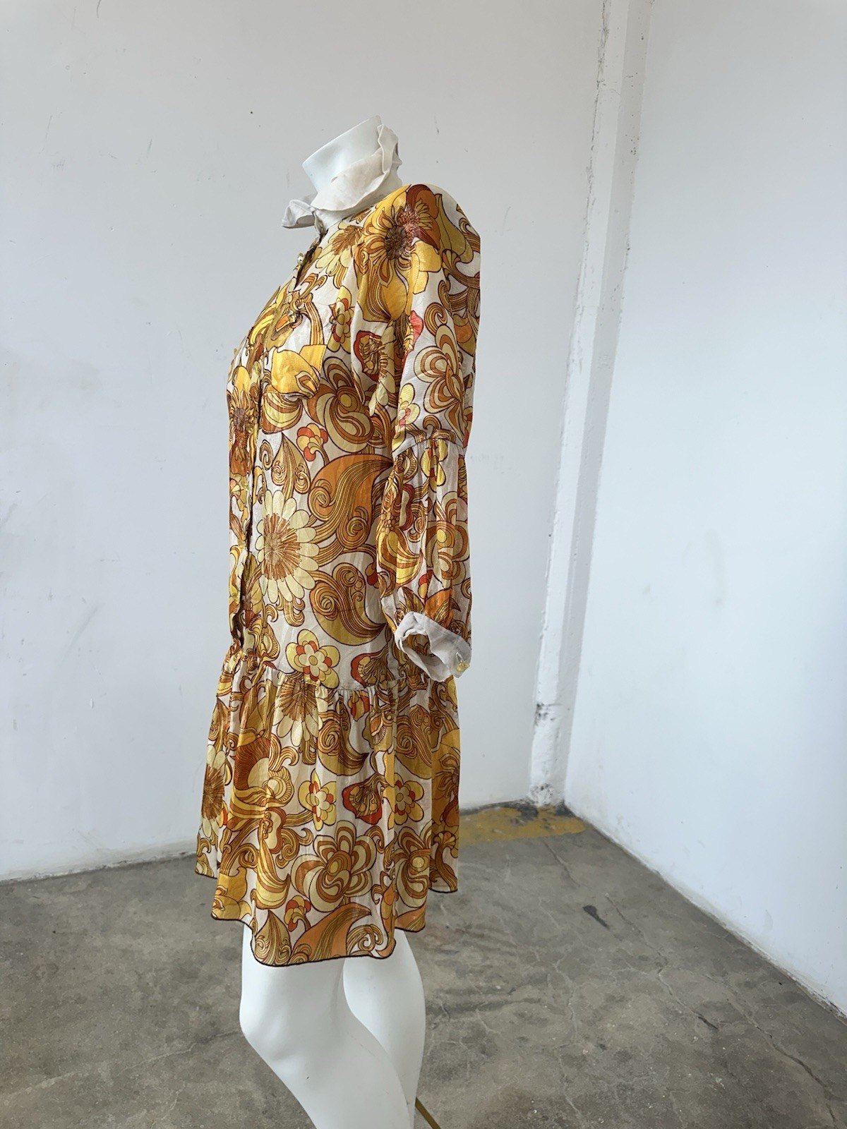 Vintage Anna Sui Psychedelic Floral Silk Blend Mini Dress Y2K 60s Mod Print