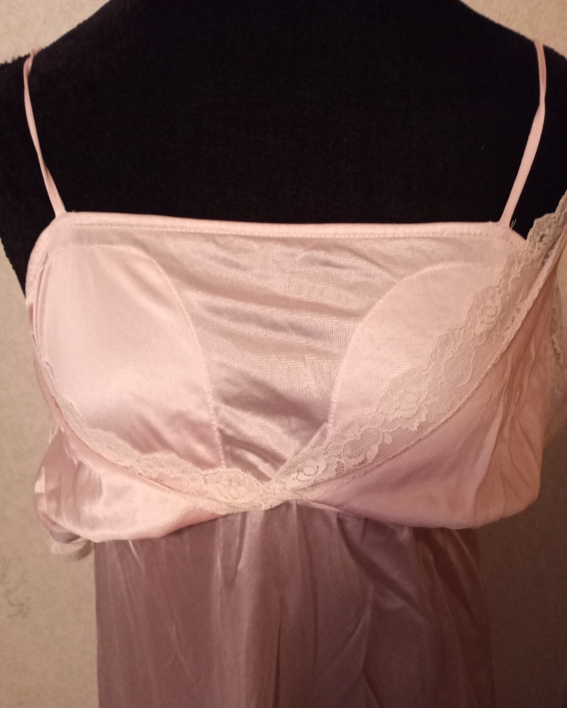 2 Vintage FANCY ME Sz S Pink Nylon Sheer Cream Lace Long Nightgown Slip Dress