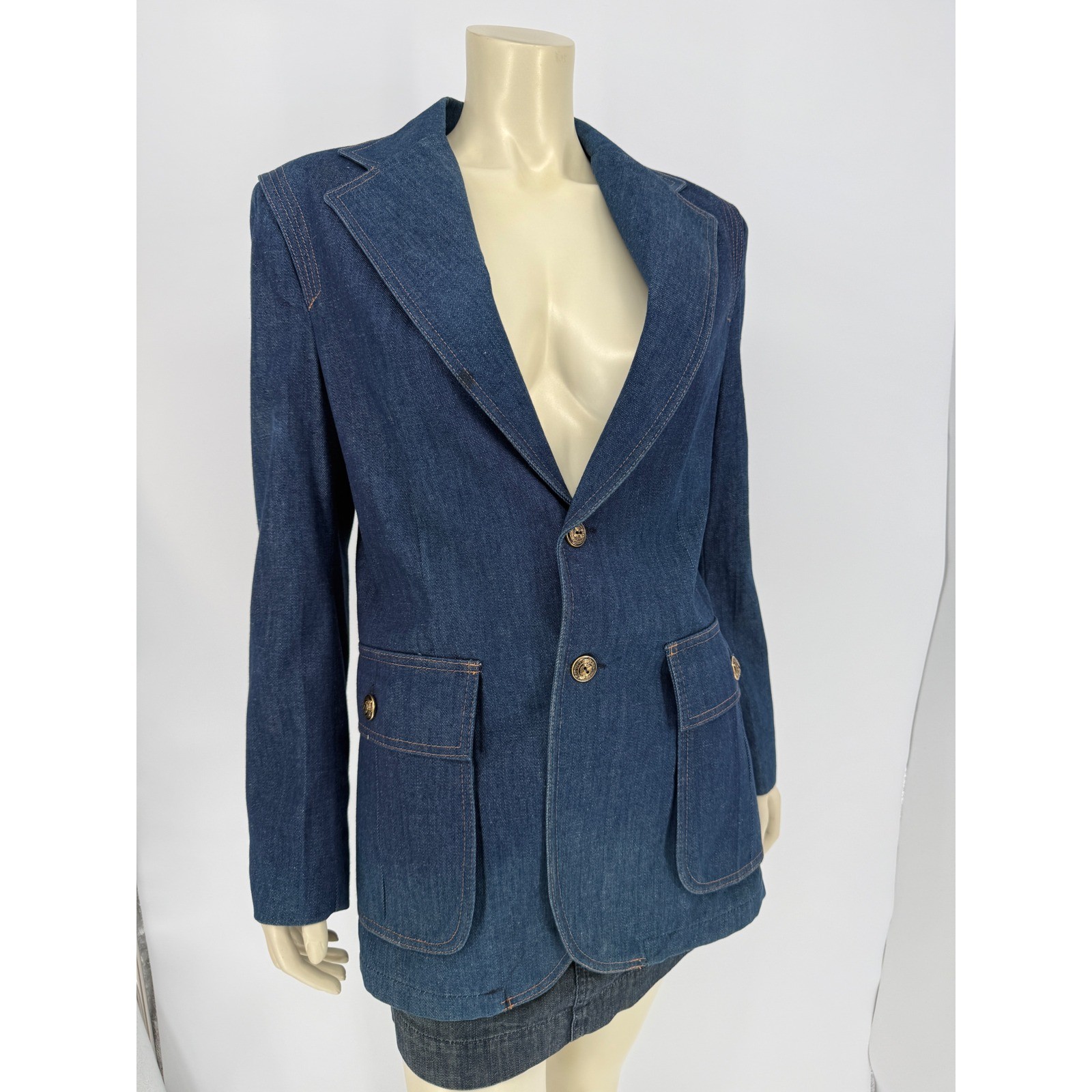 Vintage 70s Men’s Denim Blazer Sport Coat 38 Spit Originals Tailored Western USA