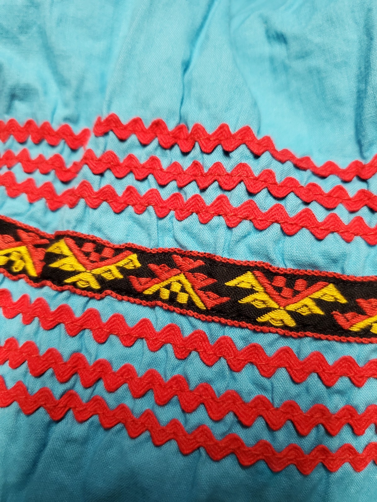 XS Vtg Mexican Patio Peasant Dress Skirt Ric Rac Trim Full Circle 50s Western