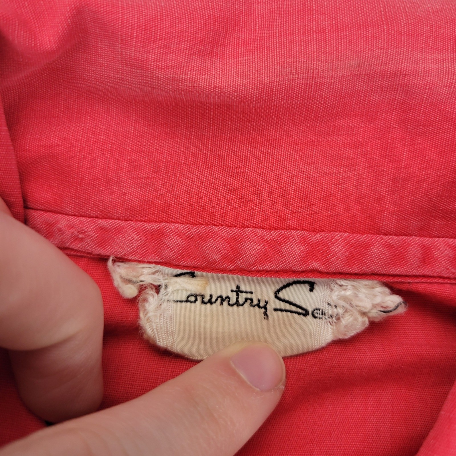 Country Seat Button Down Shirt Womens S Red Vintage Peter Pan Collar Distressed