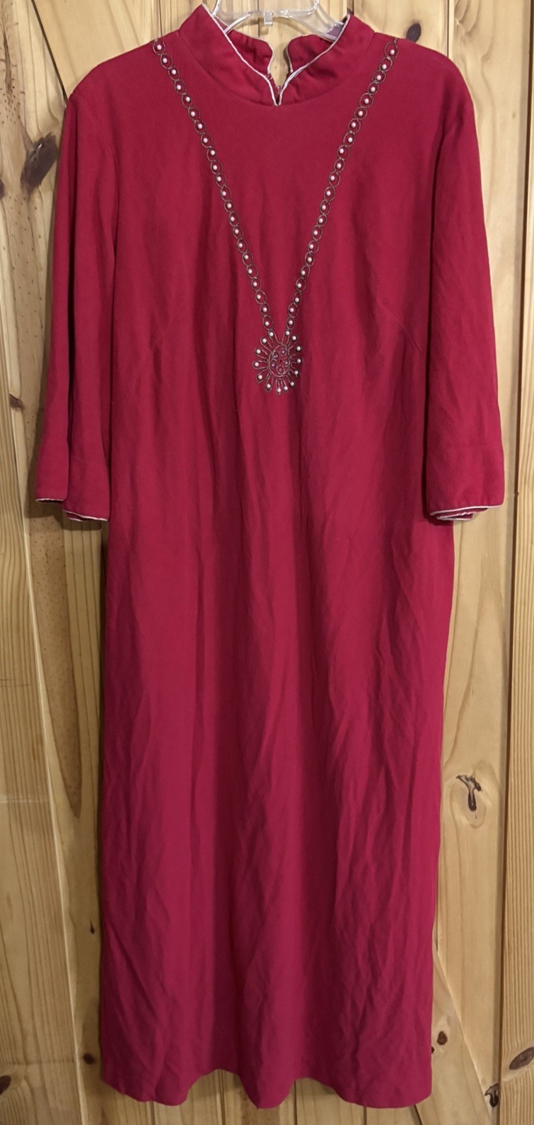 Vintage Mid Century Maxi House Dress Robe Rhinestone Pearl Bedazzled Sz Lg
