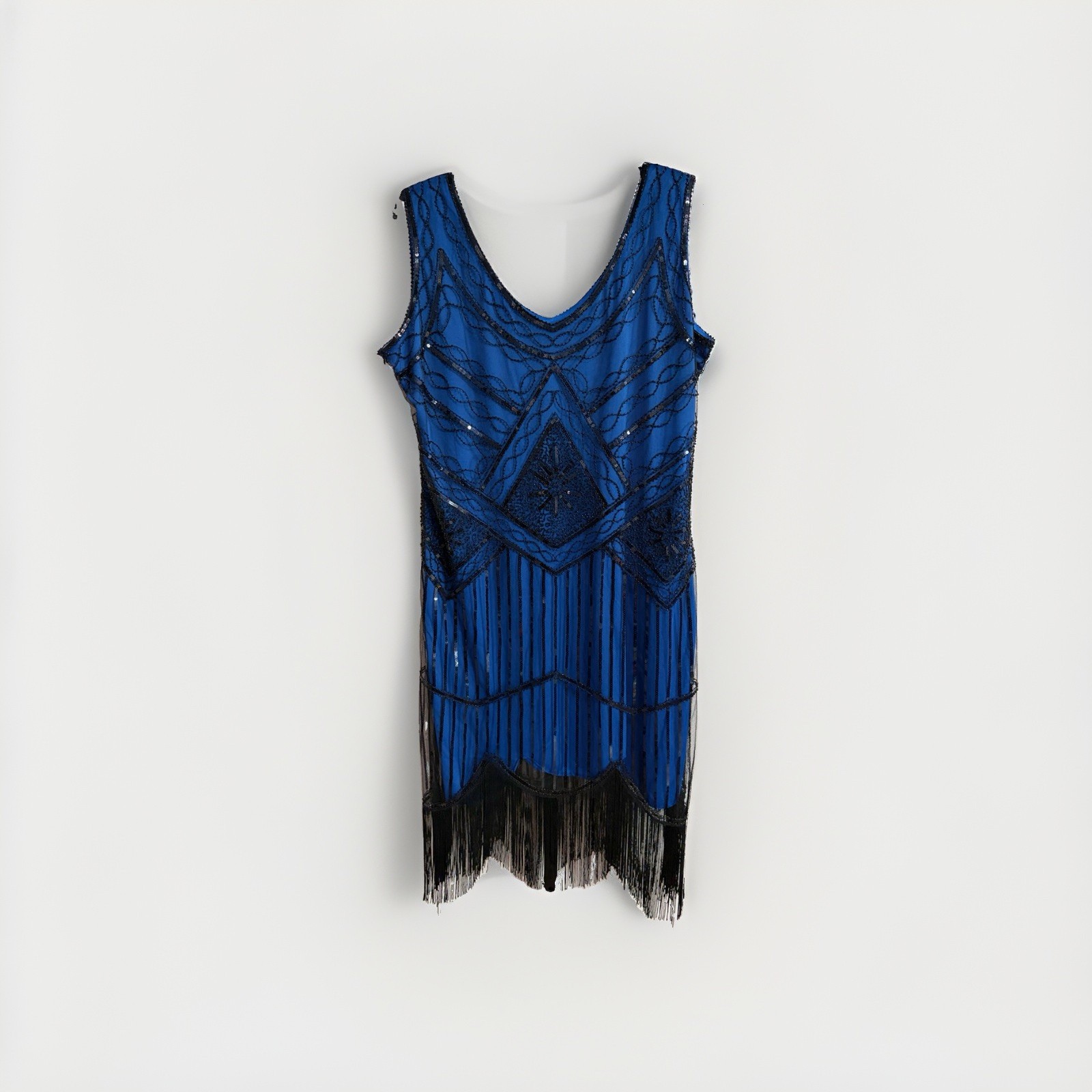 1920s Flapper Dress Blue Black Sequin Beaded Costume Plus 1X 2X 52 Chest W150
