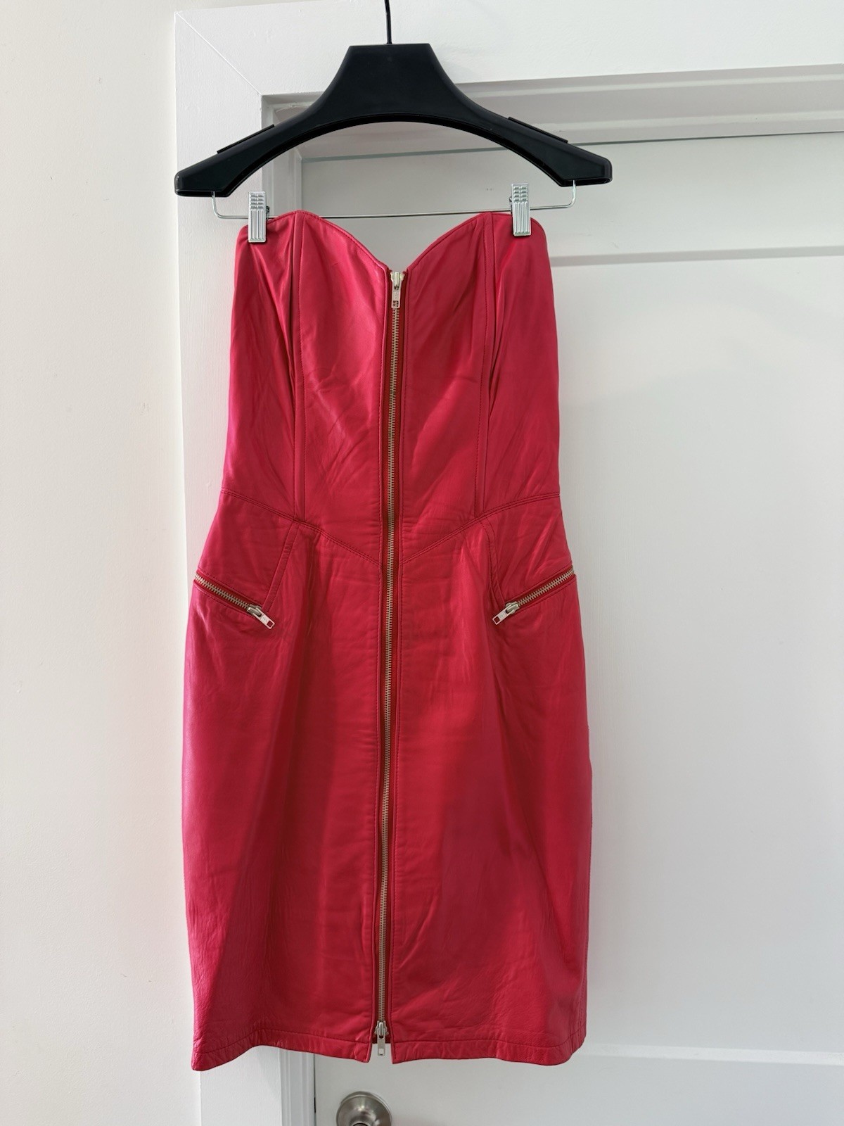 Vintage 80s Michael Hoban North Beach Leather Red Bustier Dress With Zip Glam