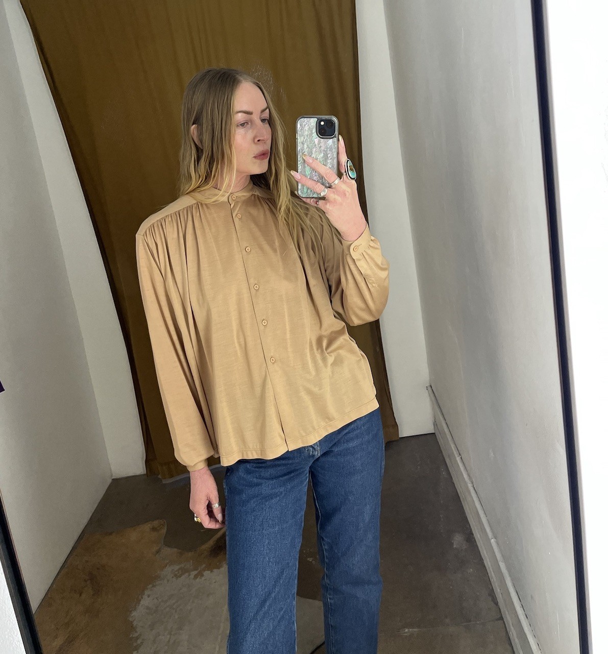 1970s 80s Rare Designer Ted Lapidus Couture Silk Jersey Draped Blouse S/M