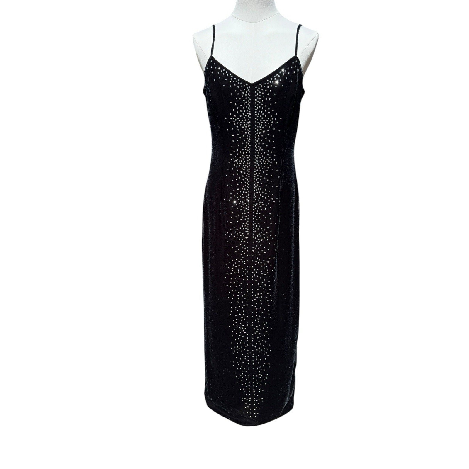 Vintage 90’s Black Stretch Glitter Velvet Grunge Maxi Dresssz 12 whimsigoth Y2k
