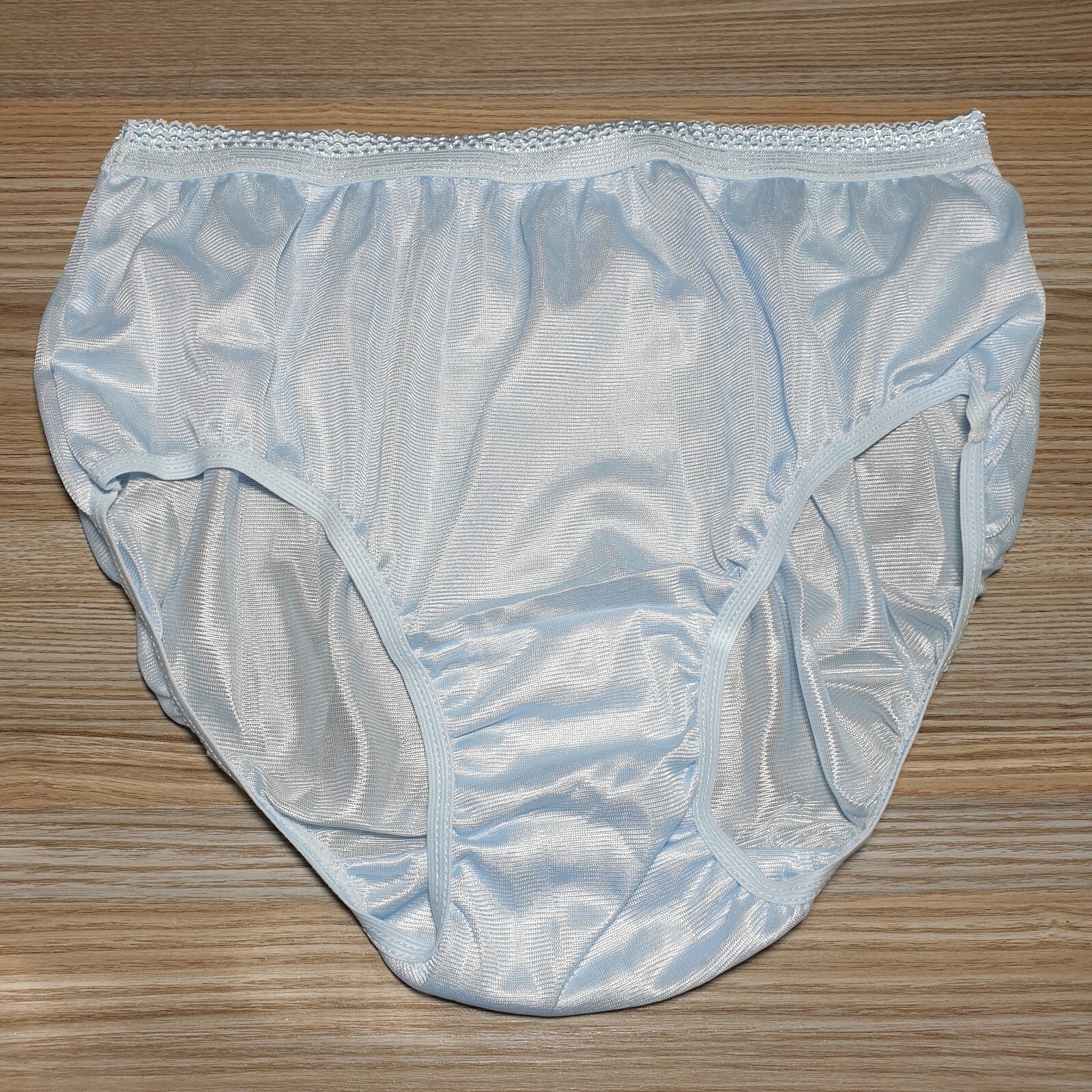 Vintage Silky Nylon Panty Baby Blue Sissy Soft Sheer Brief Size 7-8 Hip 38-42″