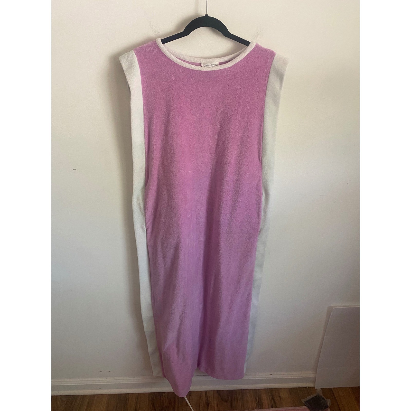 Vintage Contemporary Terry Cloth Maxi Dress Pink White Colorblock Sleeveless S/M
