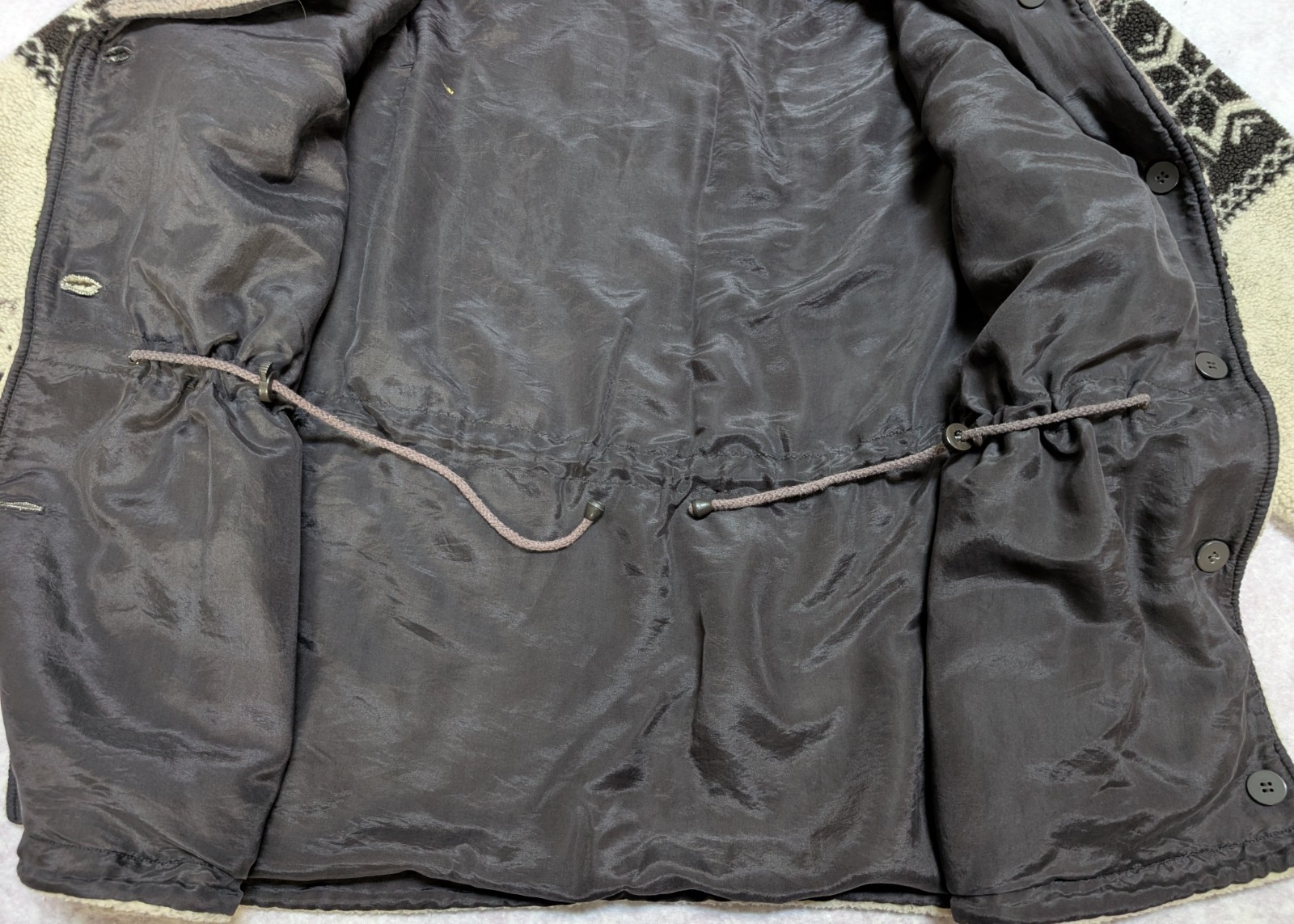 Vintage 90s Haband Polar Bear AOP Fleece Jacket Sz L Button Up Drawstring Waist