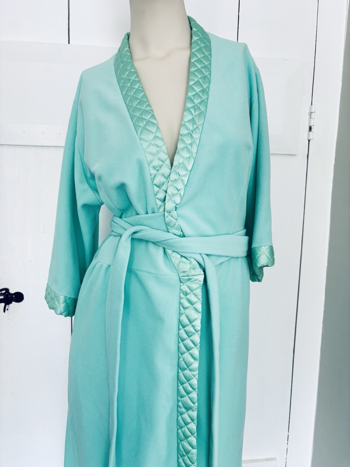 Vintage Loungewear By Artemis Gossard Robe Teal Green With Satin Trim Women’s S