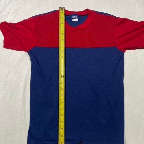Vintage Colorblock Shirt Red Navy Blue Short Sleeve 70s 80s Retro *READ
