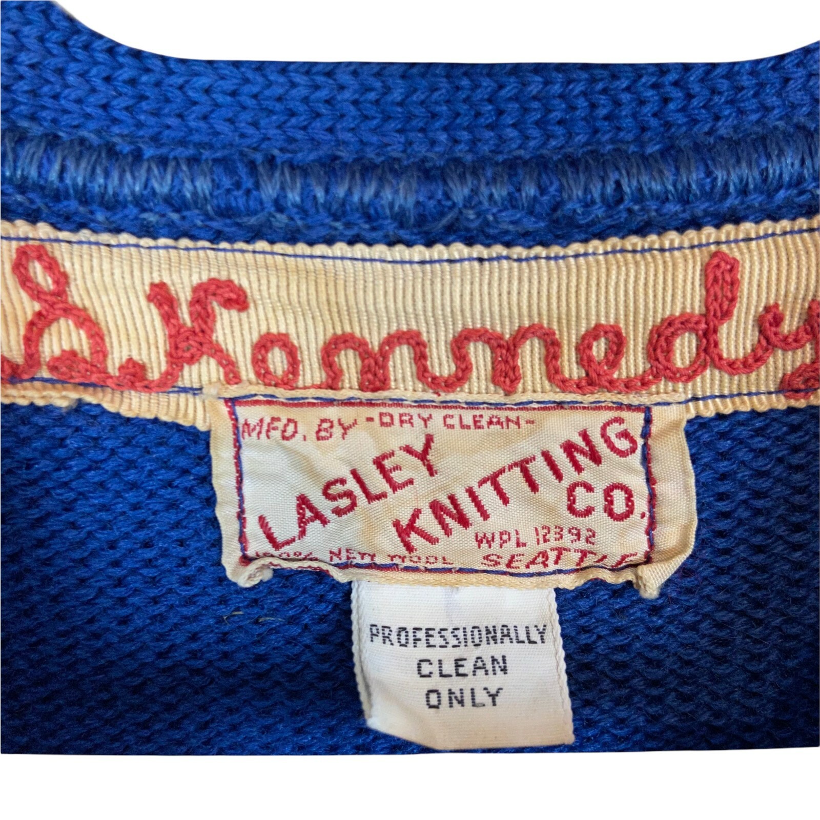 Letterman Varsity Sweater Women SZ XL Vintage Lasley Knitting Co Blue Gold Wool